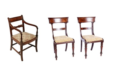 Lot 647 - A George III mahogany elbow chair; and a pair of George IV Scottish mahogany chairs