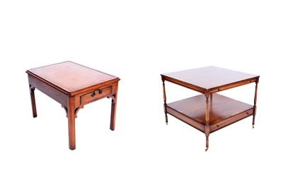 Lot 650 - A mahogany leather topped coffee table; and late zebrawood banded two-tier coffee table