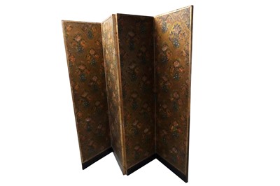 Lot 378 - A late Victorian ebonised four-fold screen