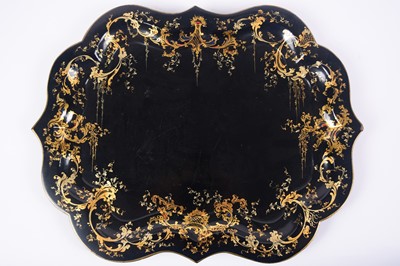 Lot 379 - A Victorian papier-mâché tray with gilt foliate decoration