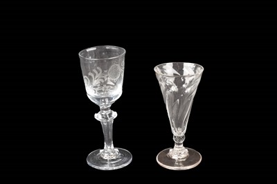 Lot 72 - A mid-18th Century wine glass; and a Georgian twist baton ale glass