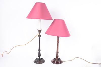 Lot 305 - A Georgian mahogany candlestick converted to a table lamp and another