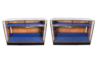 Lot 634 - Pollards, London: A pair of unusual art-deco brass and glass shop display cabinets