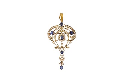 Lot 667 - An Edwardian sapphire and pearl openwork pendant/brooch