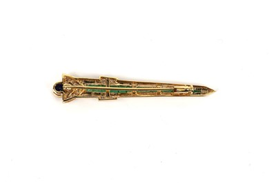 Lot 669 - A bespoke sapphire, emerald, and diamond "dagger" form brooch