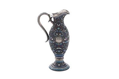 Lot 37 - A late 19th century Russian silver and cloisonné enamel small jug