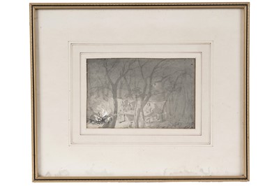 Lot 26 - Manner of Henry Bright - A Nighttime Picnic in the Woods | en grisaille watercolour sketch