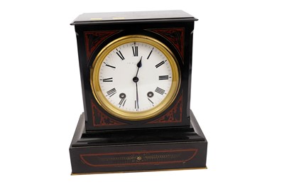 Lot 182 - A late 19th Century French 8-day black marble and red lacquered mantel clock