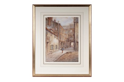 Lot 1597 - E. Nevil - Hexham, A view down Old Church Chare | watercolour