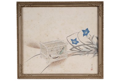 Lot 47 - Mitsukawa Kohan - Cricket in a Bamboo Cage | watercolour