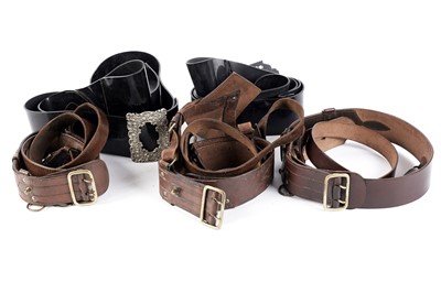 Lot 115 - A collection of ‘Sam Browne’ belts; and two Pipers black plastic Baldricks