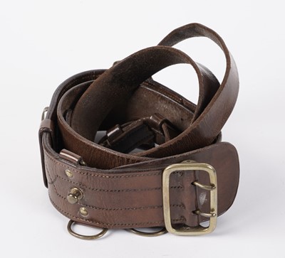 Lot 115 - A collection of ‘Sam Browne’ belts; and two Pipers black plastic Baldricks