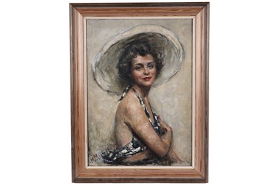 Lot 955 - Mary MacLeod - A Young Lady in a Bathing Suit and Sunhat | oil