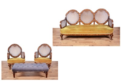 Lot 23 - A three-piece early/mid-20th Century walnut bergère suite