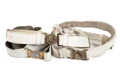 Lot 121 - A buff leather sword belt with Highland Light Infantry plate; and two others