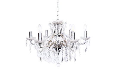 Lot 316 - A modern French style stainless steel and cut-glass six-branch chandelier