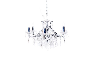 Lot 317 - A modern French style steel and cut-glass six-branch chandelier