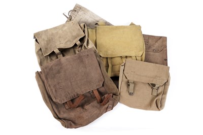 Lot 224 - A 1908 pattern canvas haversack; and four other military bags