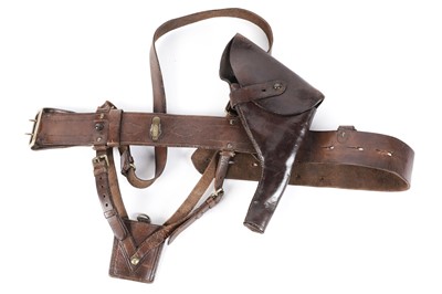 Lot 200 - A leather Sam Browne belt, ammunition pouch and pistol case