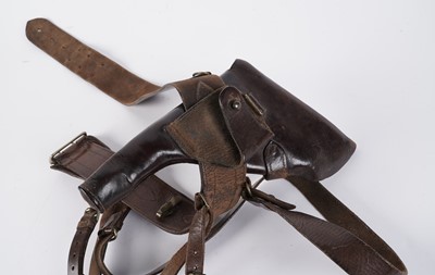 Lot 200 - A leather Sam Browne belt, ammunition pouch and pistol case