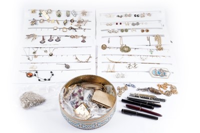 Lot 916 - A large selection of costume jewellery; and a selection of pens