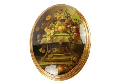 Lot 235 - 19th Century European School - Still Life of Grapes and Flowers | reverse painted oil