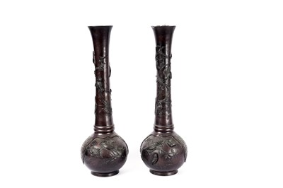 Lot 904 - A pair Japanese bronze vases as lamps