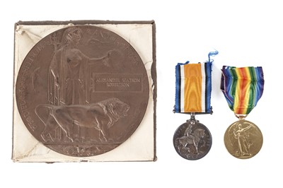 Lot 249 - A First World War Memorial plaque; and War and Victory medals