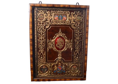 Lot 195 - A framed armorial book binding