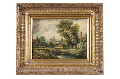 Lot 223 - 20th Century British School - Pastoral Scene with Cathedral in the Distance | oil