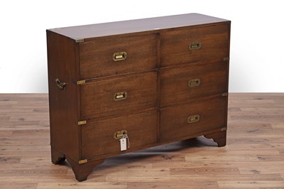 Lot 40 - N. H. Chapman & Co. Ltd: a mahogany campaign style ‘Siesta’ range chest of drawers