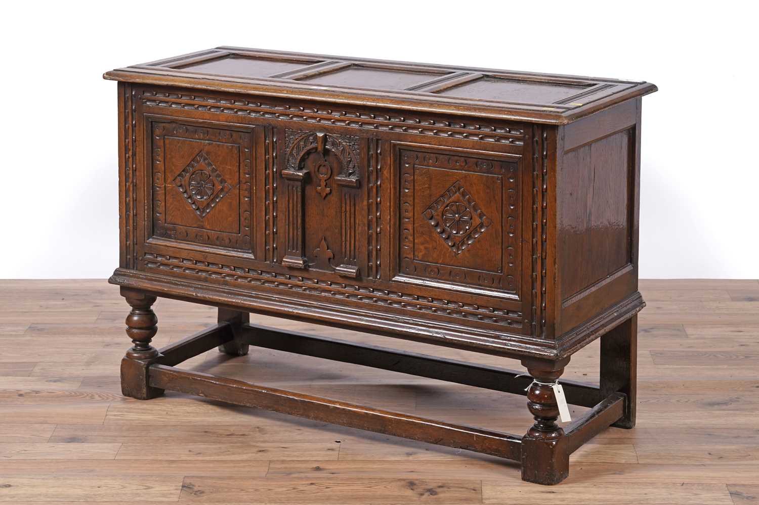 Lot 91 - Attributed to Rackstraw: a Jacobean style carved oak coffer