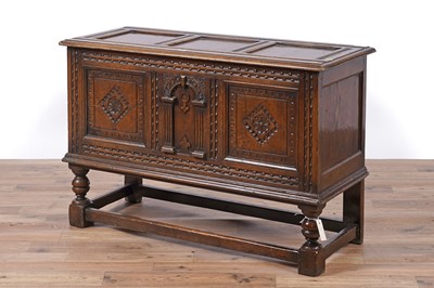 Lot 91 - Attributed to Rackstraw: a Jacobean style carved oak coffer