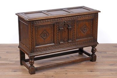 Lot 91 - Attributed to Rackstraw: a Jacobean style carved oak coffer