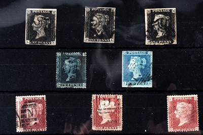 Lot 1361 - Three penny blacks; and other stamps