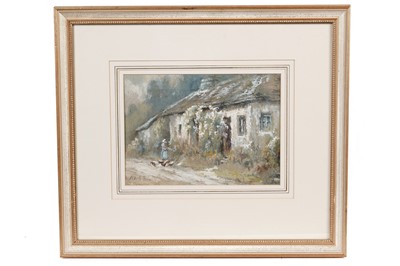 Lot 223 - Mark Fisher - Feeding the Chickens by the Cottage | watercolour