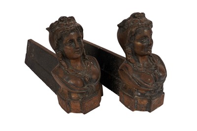 Lot 366 - A pair of late Victorian cast metal fire andirons