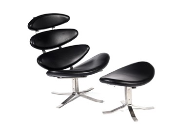 Lot 825 - An EJ5 ‘Corona’ swivel chair and ottoman by Poul Volther