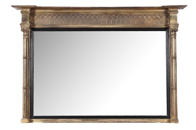 Lot 154 - A large gold painted over mantel mirror