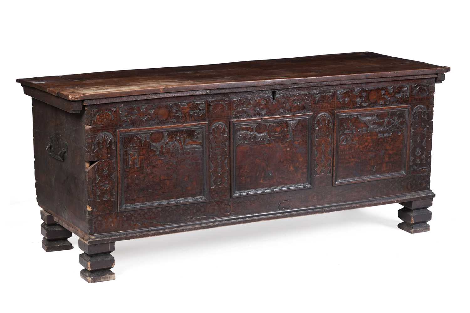 Lot 1419 - A large Italian walnut cassone/coffer