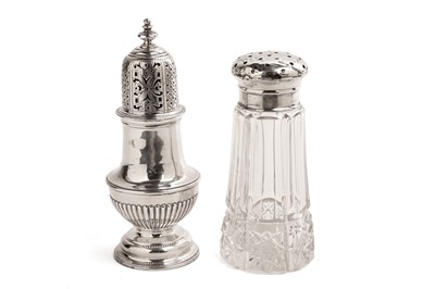 Lot 275 - A late Victorian silver sugar caster; and an Edwardian silver mounted cut glass sugar caster