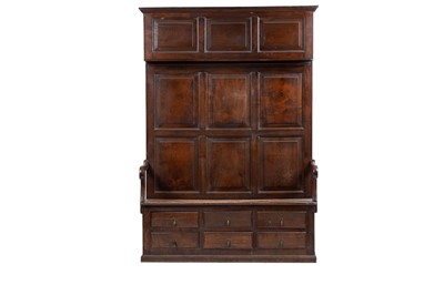 Lot 1414 - A George III elm bacon settle