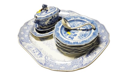 Lot 345 - A Staffordshire blue and white 'Giraffe and Camel' pattern part dinner service and others