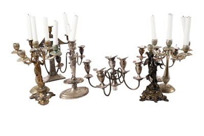 Lot 444 - A silver plated Art Nouveau twin branch candelabra; and other items