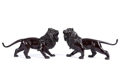 Lot 905 - A pair of Japanese bronze lion figures