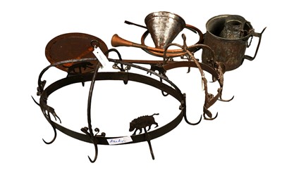 Lot 46 - A large cast iron light fitting and wall sconce; and a selection of other items