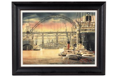 Lot 1012 - Peter J. Rodgers - Sun on the Tyne | watercolour and gouache