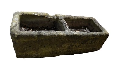 Lot 500 - A stone composite trough garden planter of rectangular form split into two compartments