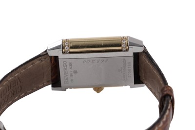 Lot 544 - Jaeger-LeCoultre, Reverso: a lady's stainless steel and 18ct yellow gold diamond-set wristwatch