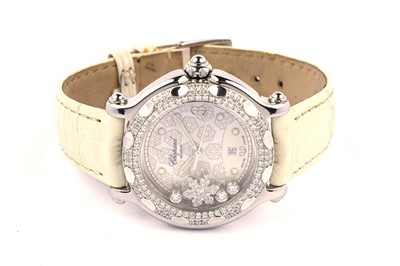 Lot 506 - Chopard Happy Sport: an 18ct white gold and stainless steel diamond set lady's wristwatch